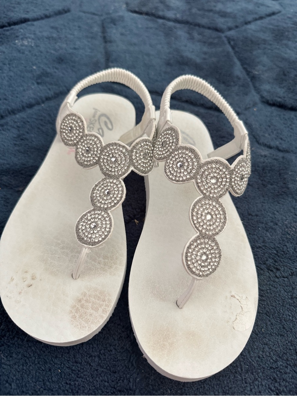Skechers Silver Embellished T-Strap Sandals